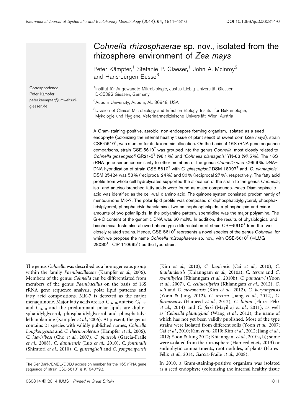 Cohnella Rhizosphaerae Sp. Nov., Isolated from the Rhizosphere Environment of Zea Mays