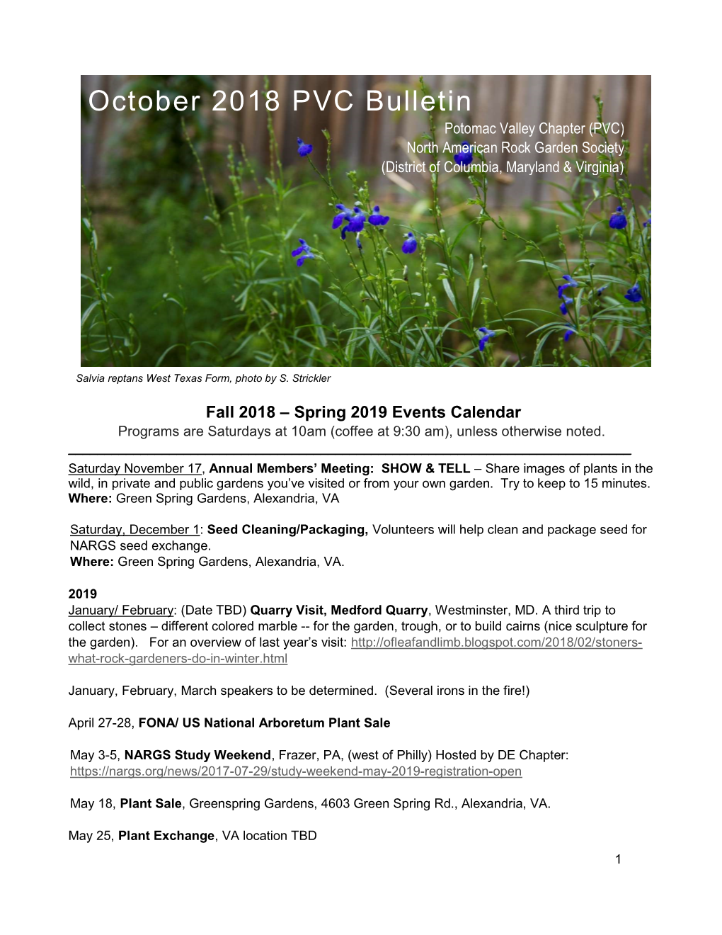 October 2018 PVC Bulletin Potomac Valley Chapter (PVC) North American Rock Garden Society