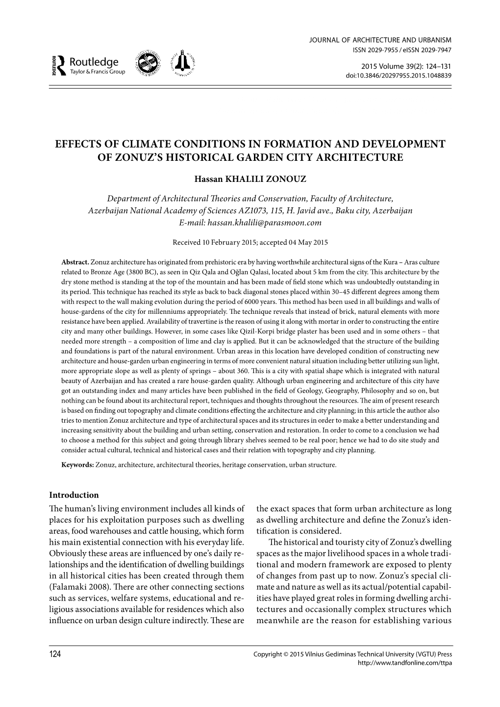 Effects of Climate Conditions in Formation and Development of Zonuz’S Historical Garden City Architecture