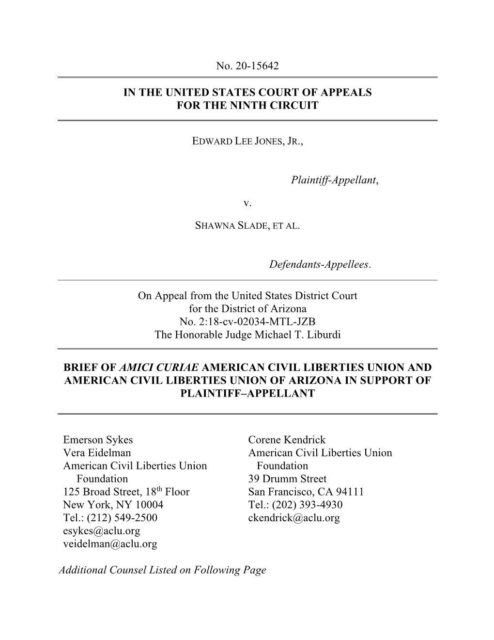 No. 20-15642 in the UNITED STATES COURT of APPEALS