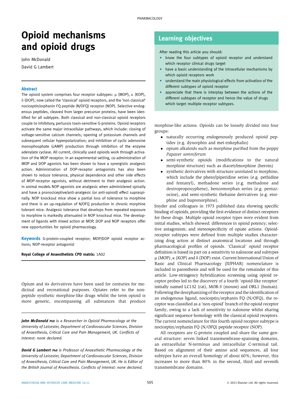 Opioid Mechanisms and Opioid Drugs