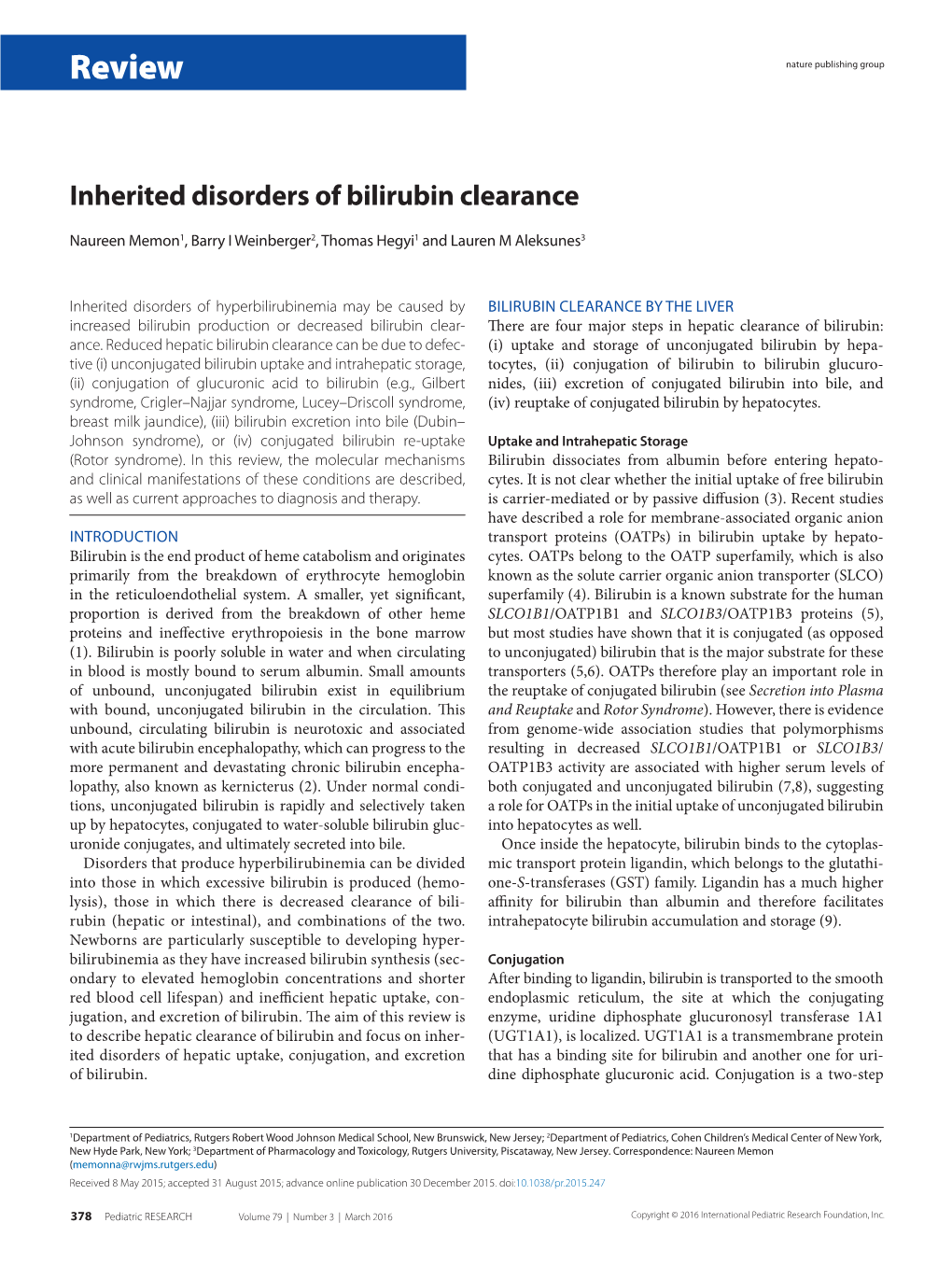 Inherited Disorders of Bilirubin Clearance