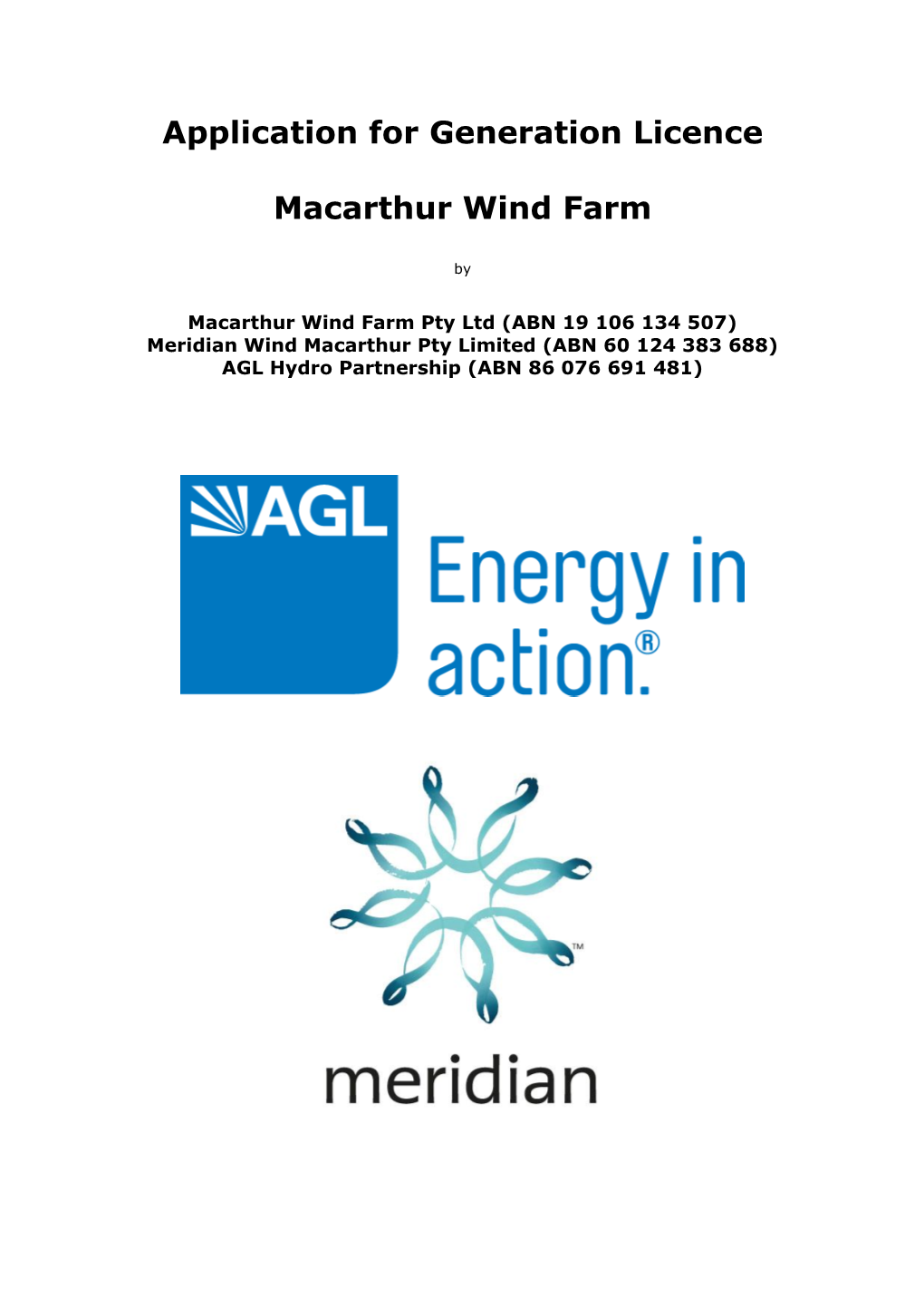 Application for Generation Licence Macarthur Wind Farm