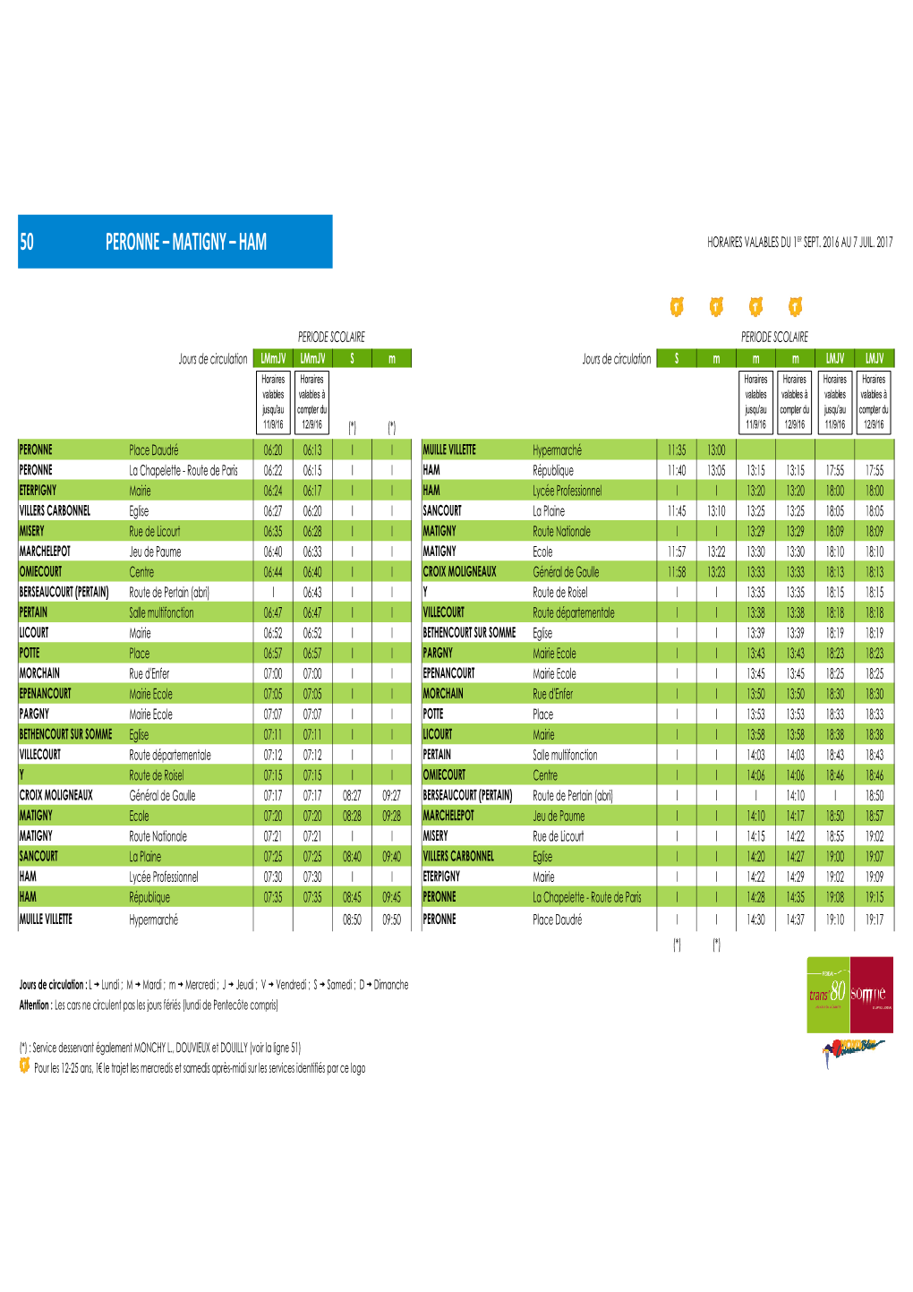 Matigny – Ham Horaires Valables Du 1Er Sept