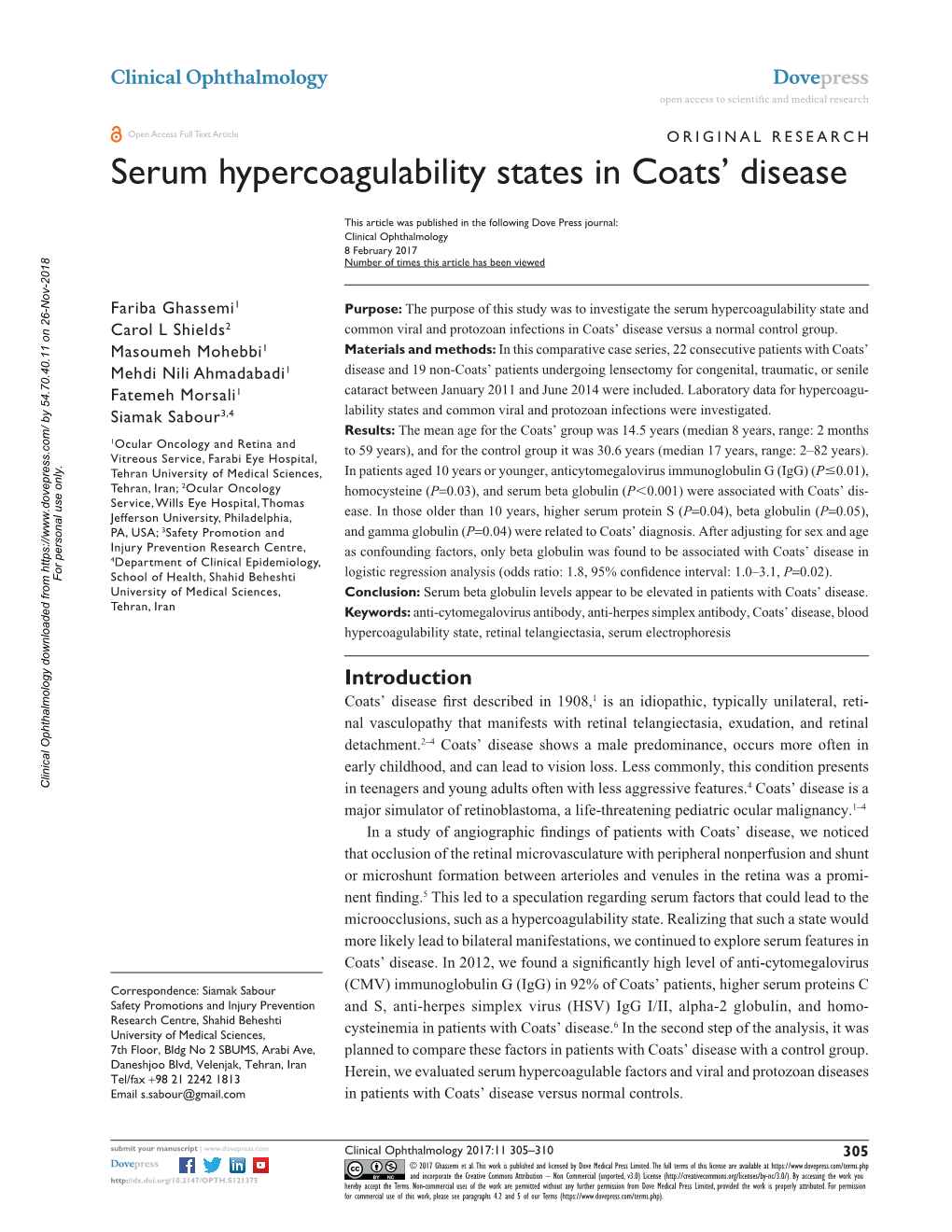 Serum Hypercoagulability States in Coats' Disease