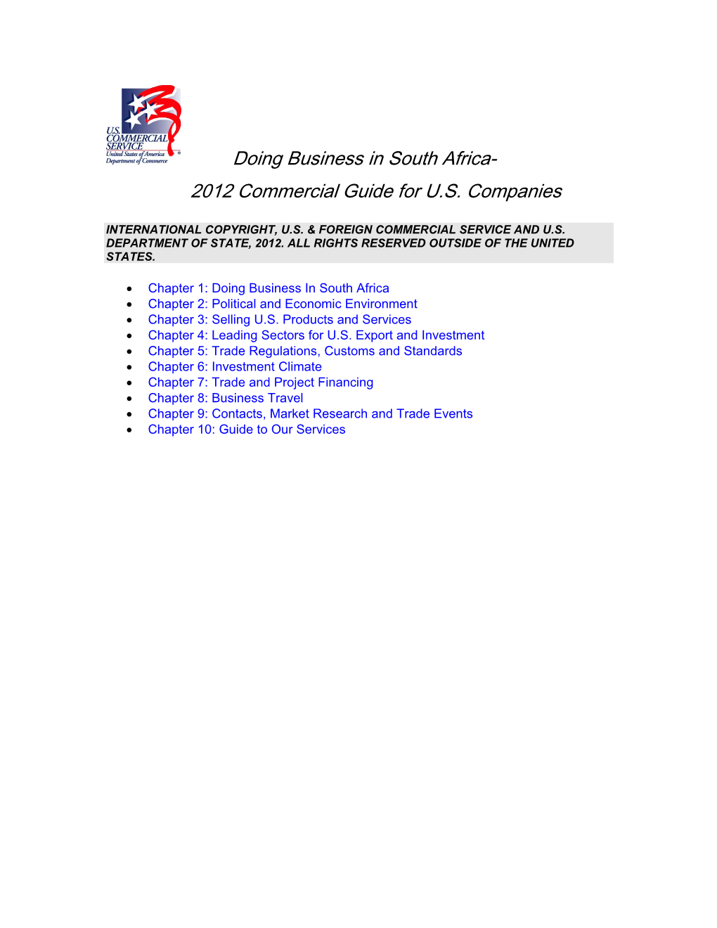 Doing Business in South Africa- 2012 Commercial Guide for US Companies