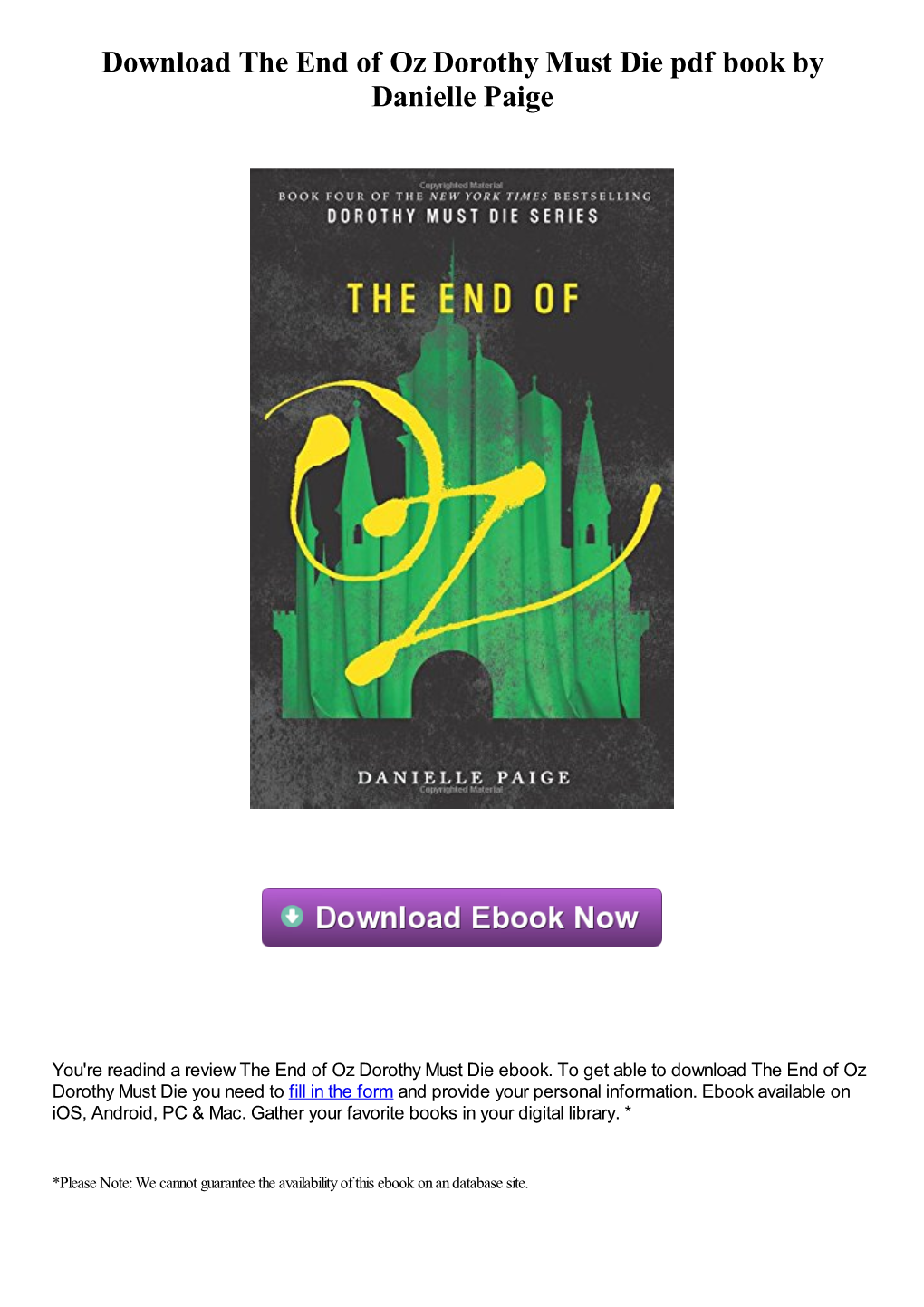 Download the End of Oz Dorothy Must Die Pdf Book by Danielle Paige