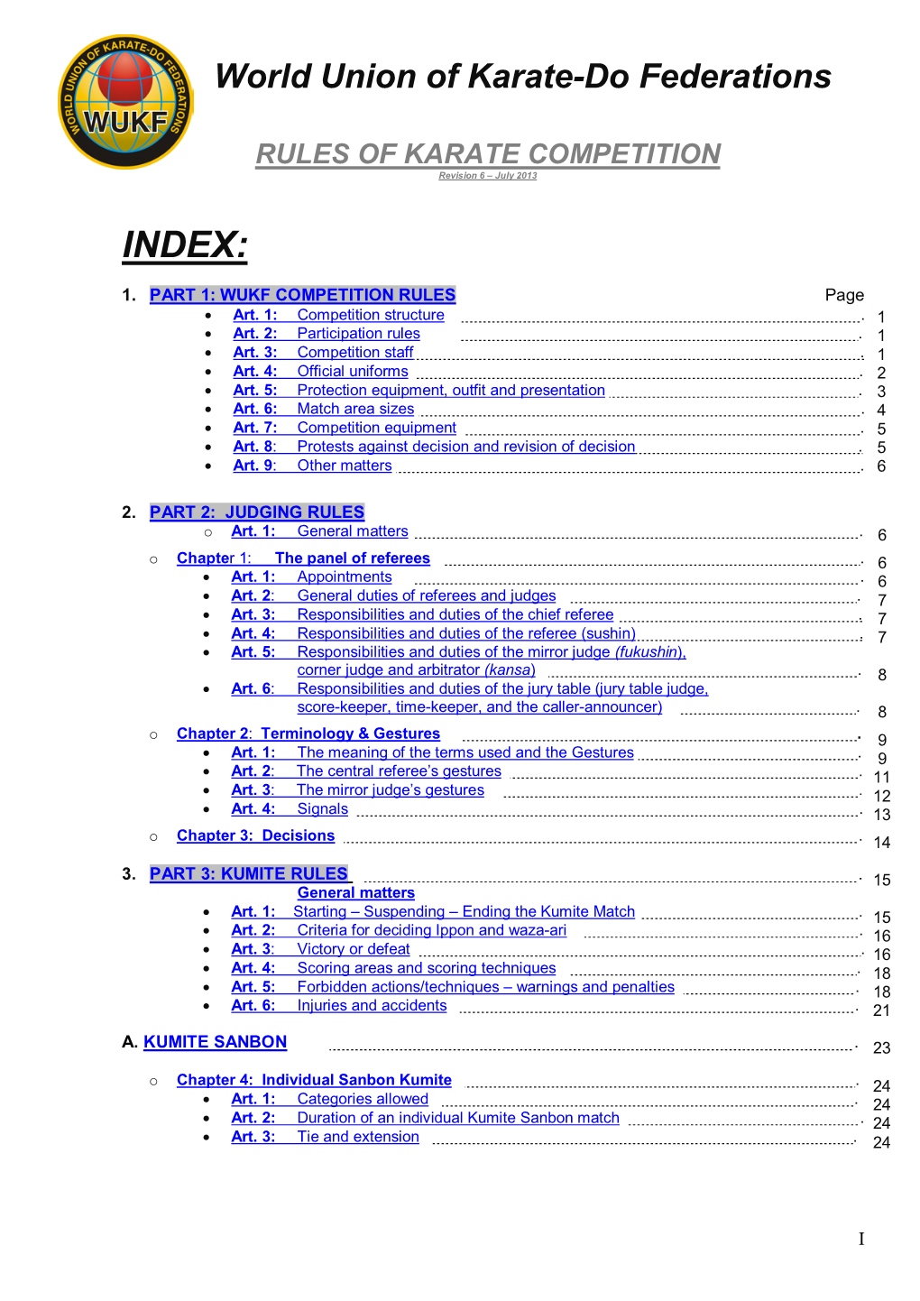 RULES of KARATE COMPETITION Revision 6 – July 2013