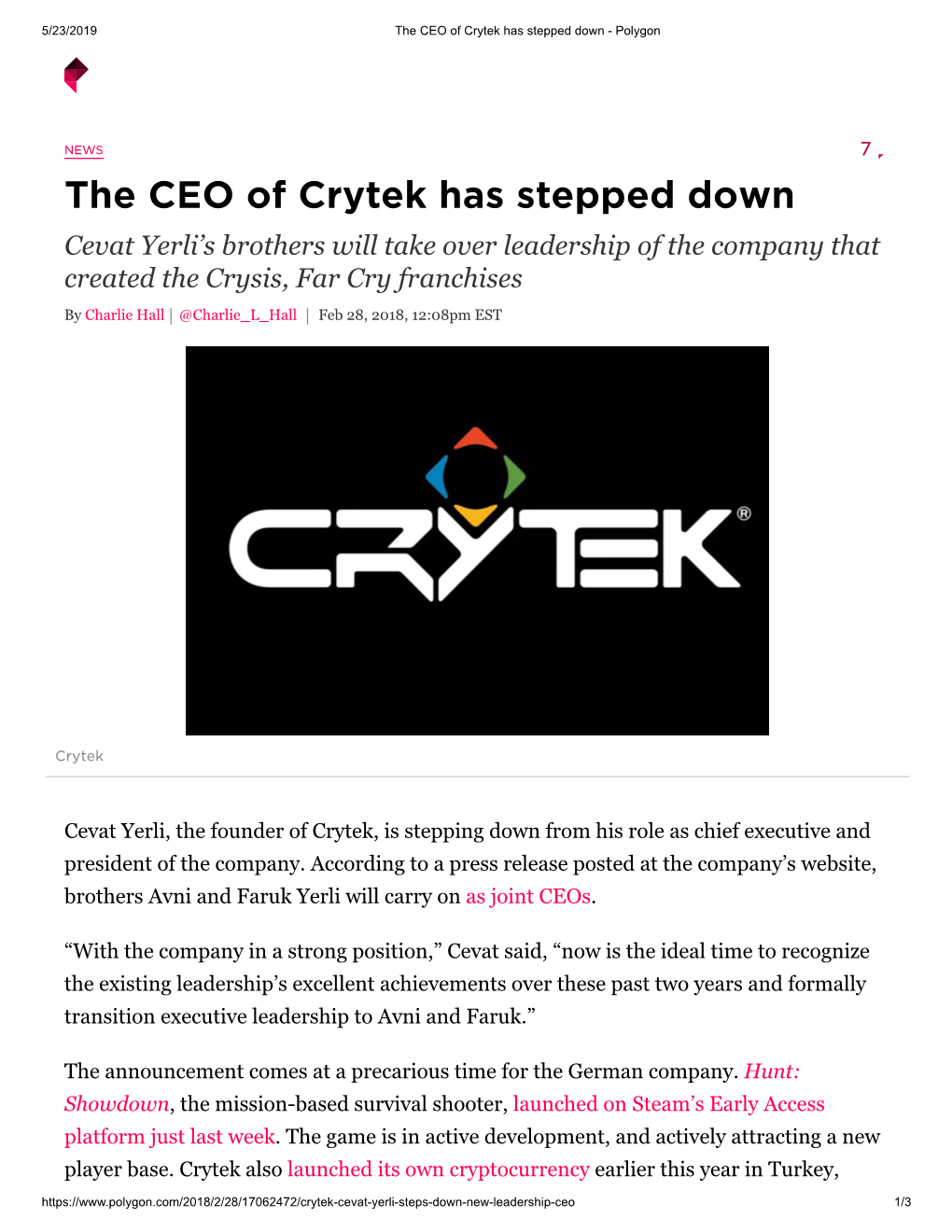 The CEO of Crytek Has Stepped Down - Polygon