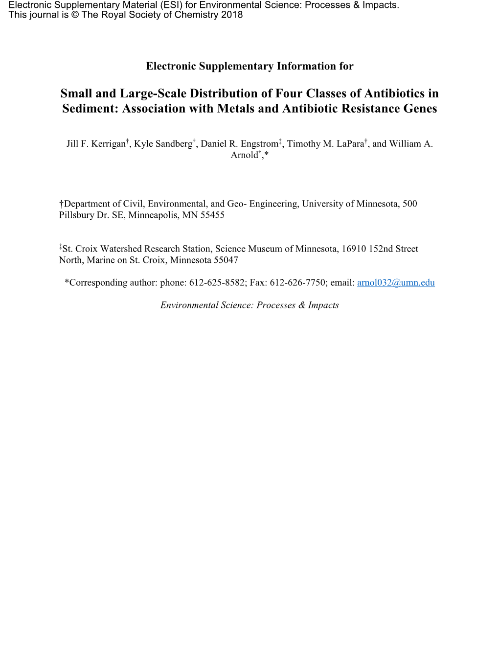 Small and Large-Scale Distribution of Four Classes of Antibiotics in Sediment: Association with Metals and Antibiotic Resistance Genes