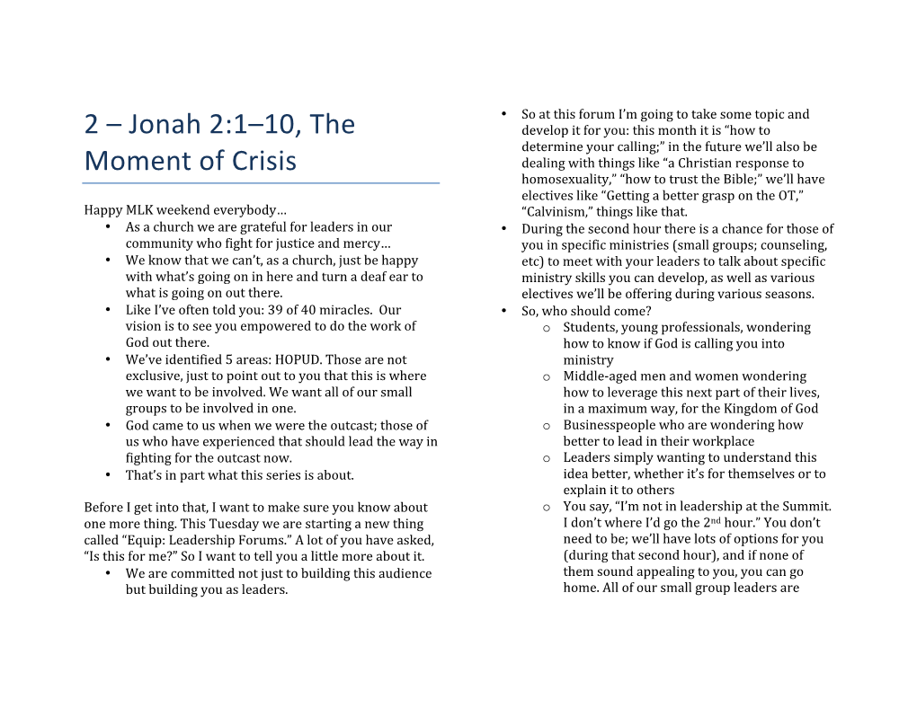 Jonah 2:1–10, the Moment of Crisis