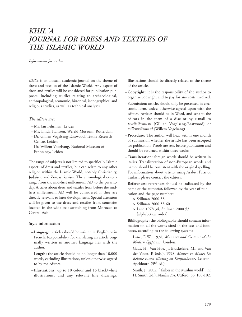 Khil{A Journal for Dress and Textiles of the Islamic World