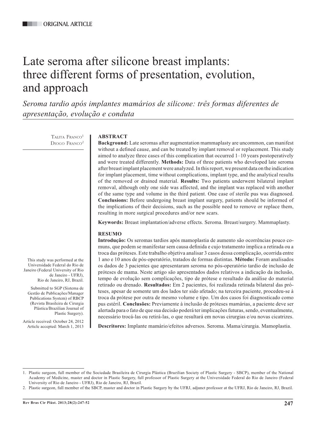 Late Seroma After Silicone Breast Implants