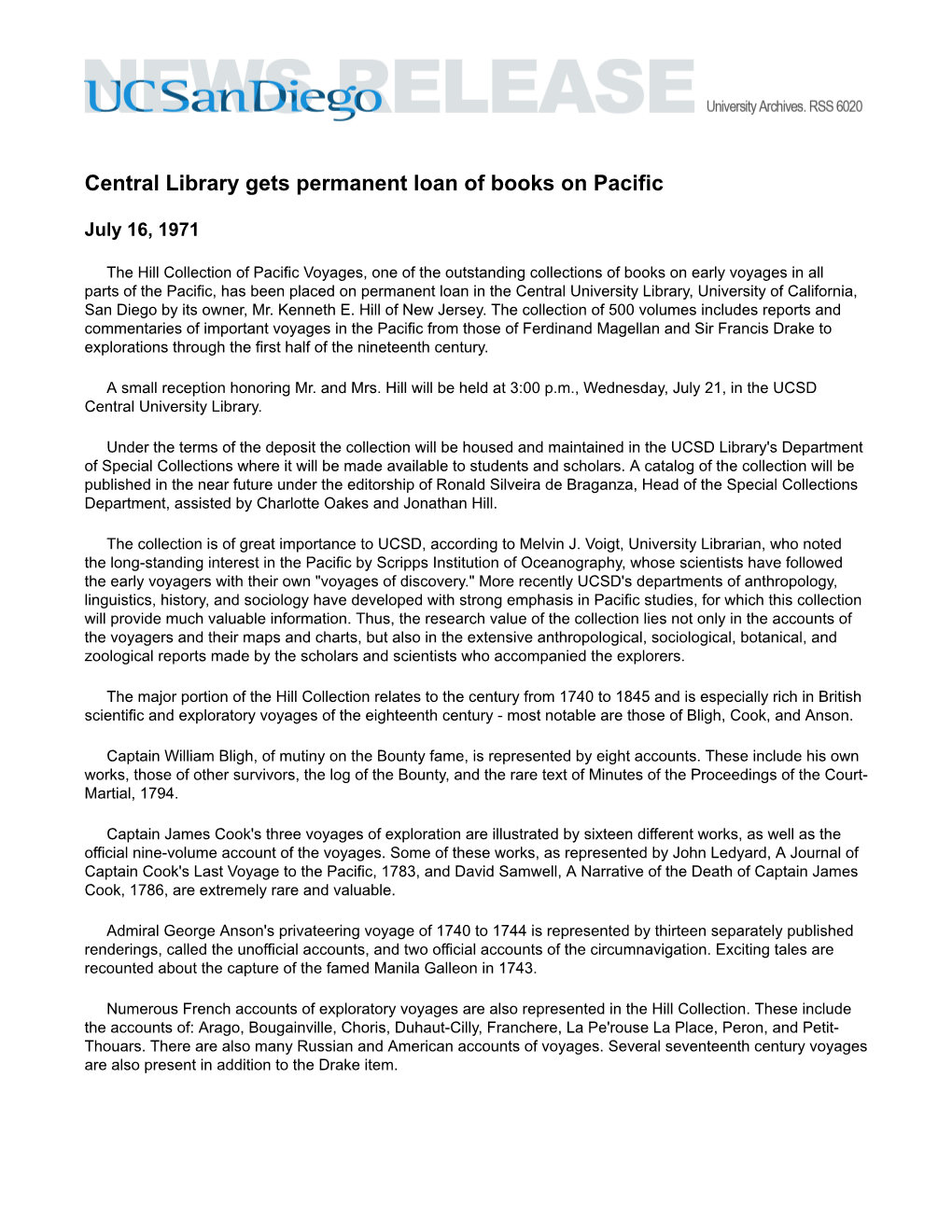 Central Library Gets Permanent Loan of Books on Pacific