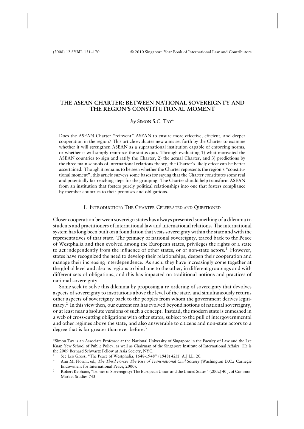 The Asean Charter: Between National Sovereignty and the Region’S Constitutional Moment