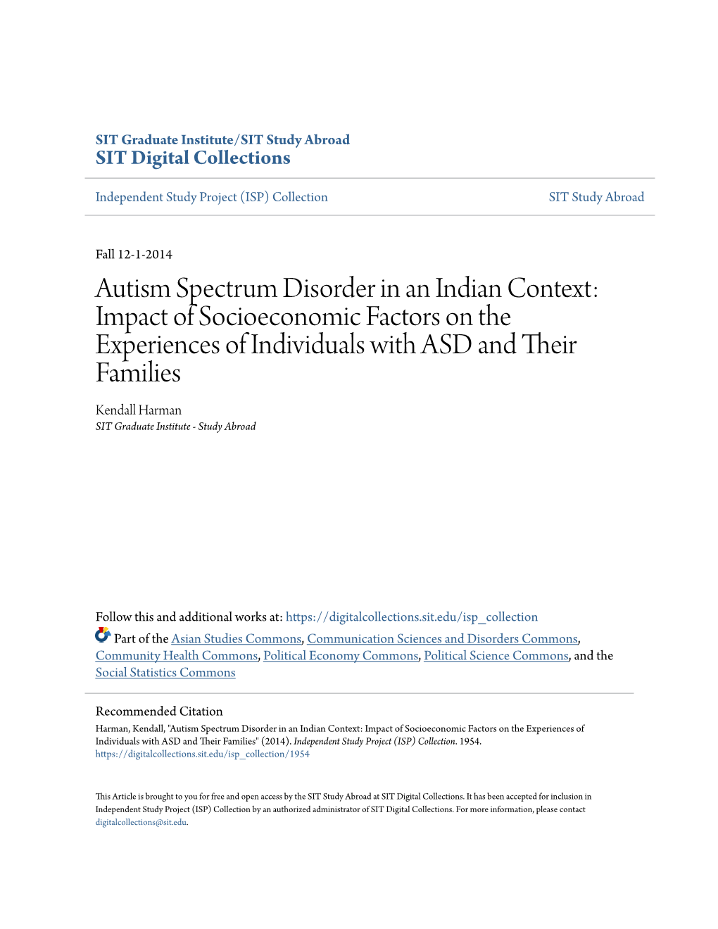 Autism Spectrum Disorder in an Indian Context