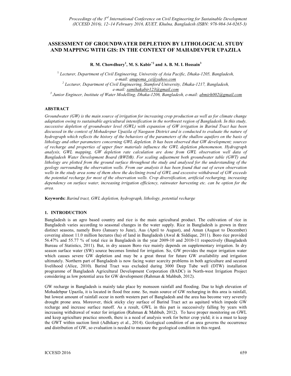 Assessment of Groundwater Depletion by Lithological Study and Mapping with Gis: in the Context of Mahadevpur Upazila