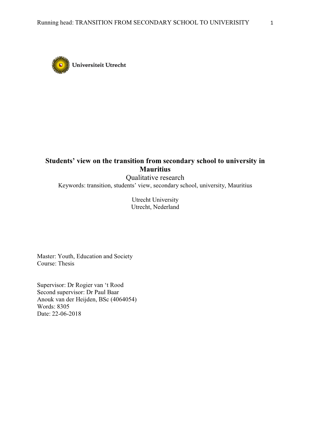 Transition, Students' View, Secondary School, University, Mauritius