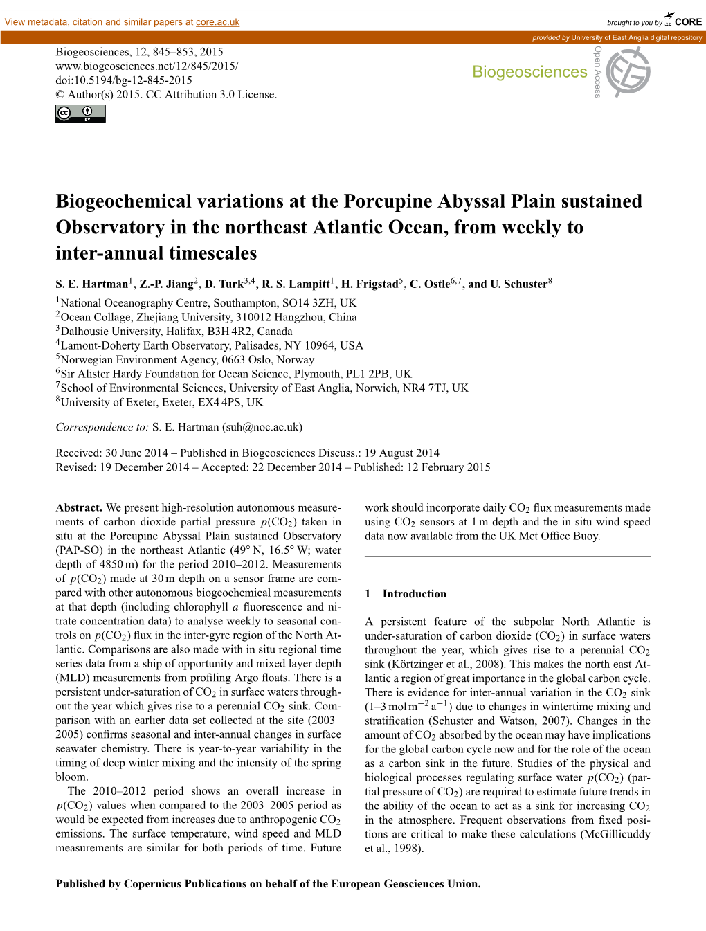 Biogeochemical Variations at the Porcupine Abyssal Plain Sustained Observatory in the Northeast Atlantic Ocean, from Weekly to Inter-Annual Timescales