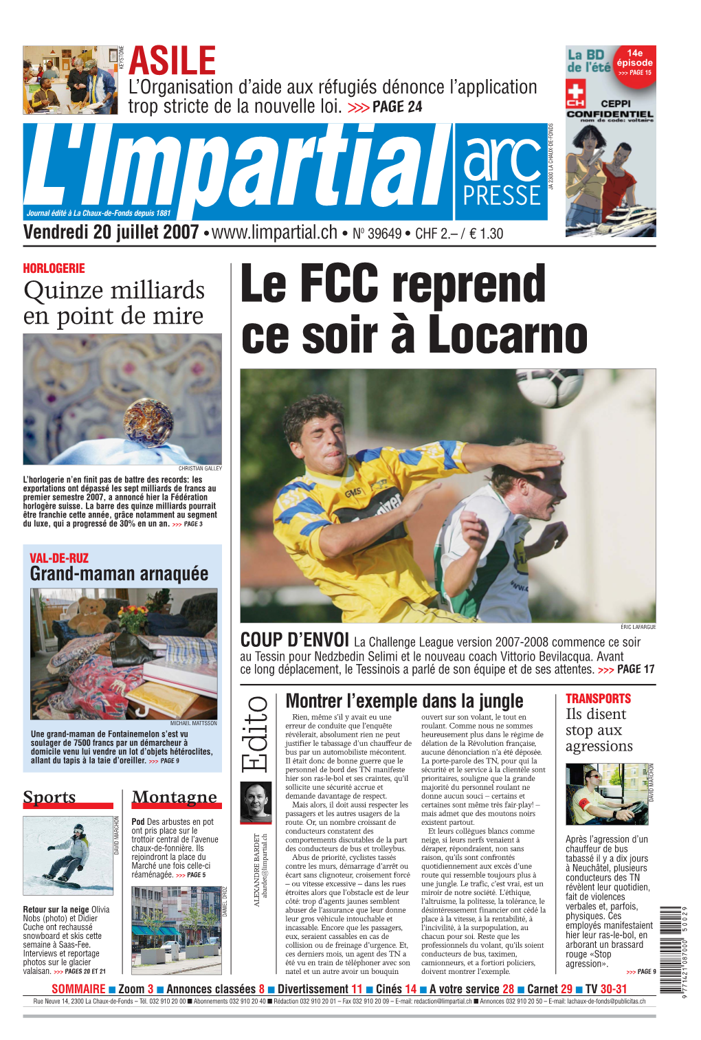 Le FCC Reprend Ce Soir À Locarno