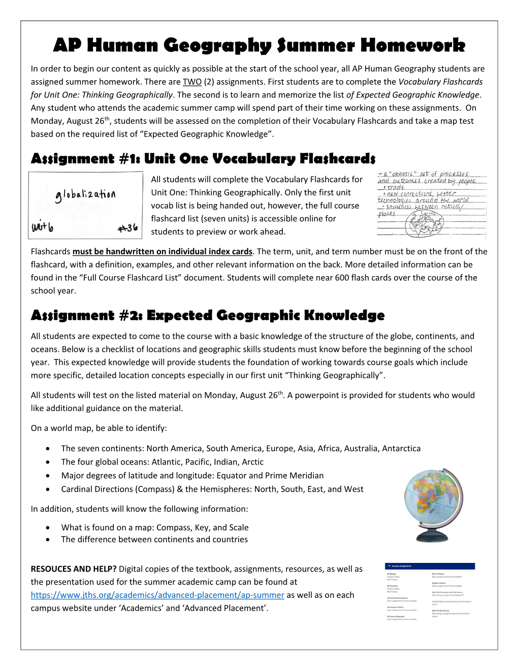 AP Human Geography Summer Homework