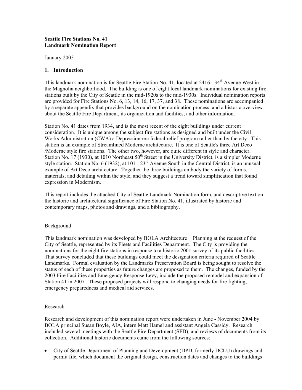 Seattle Fire Stations No. 41 Landmark Nomination Report January 2005 1