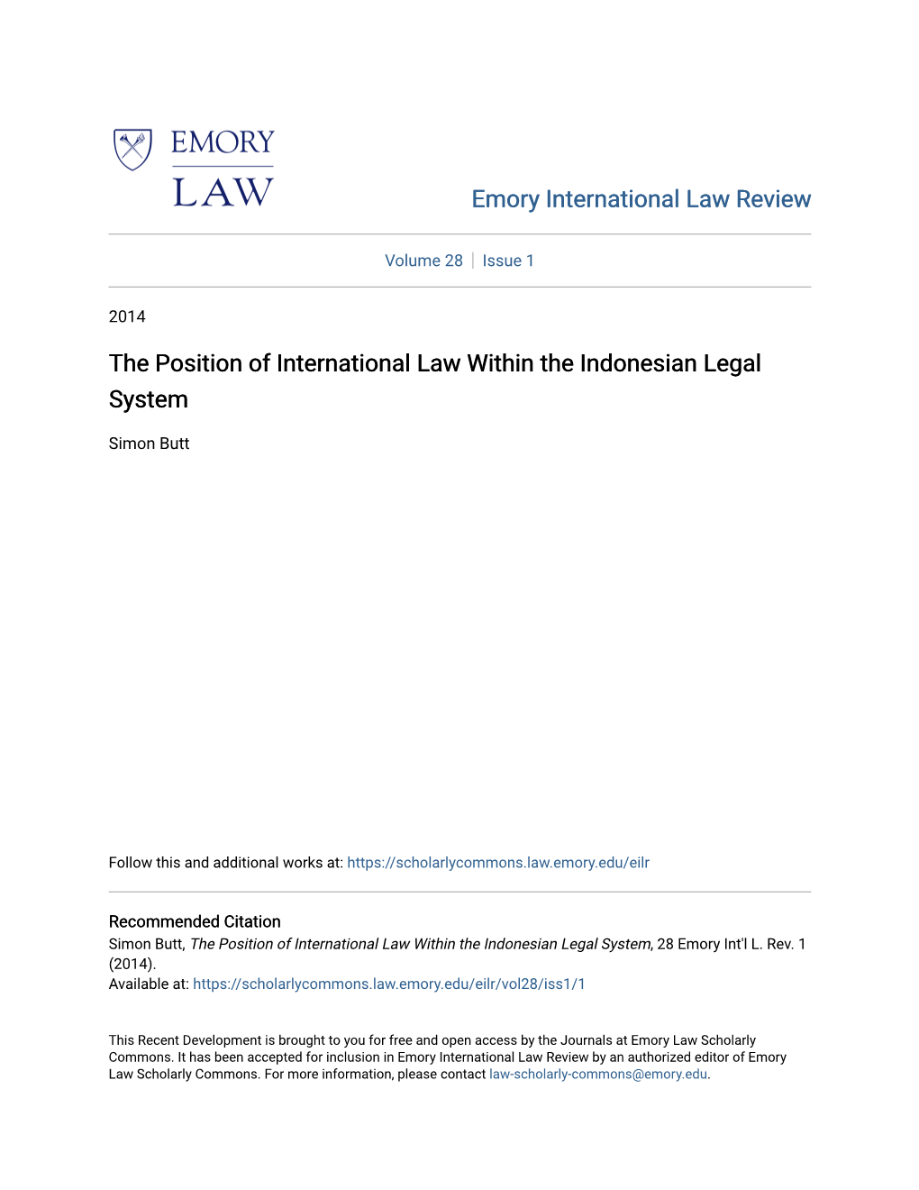 The Position of International Law Within the Indonesian Legal System