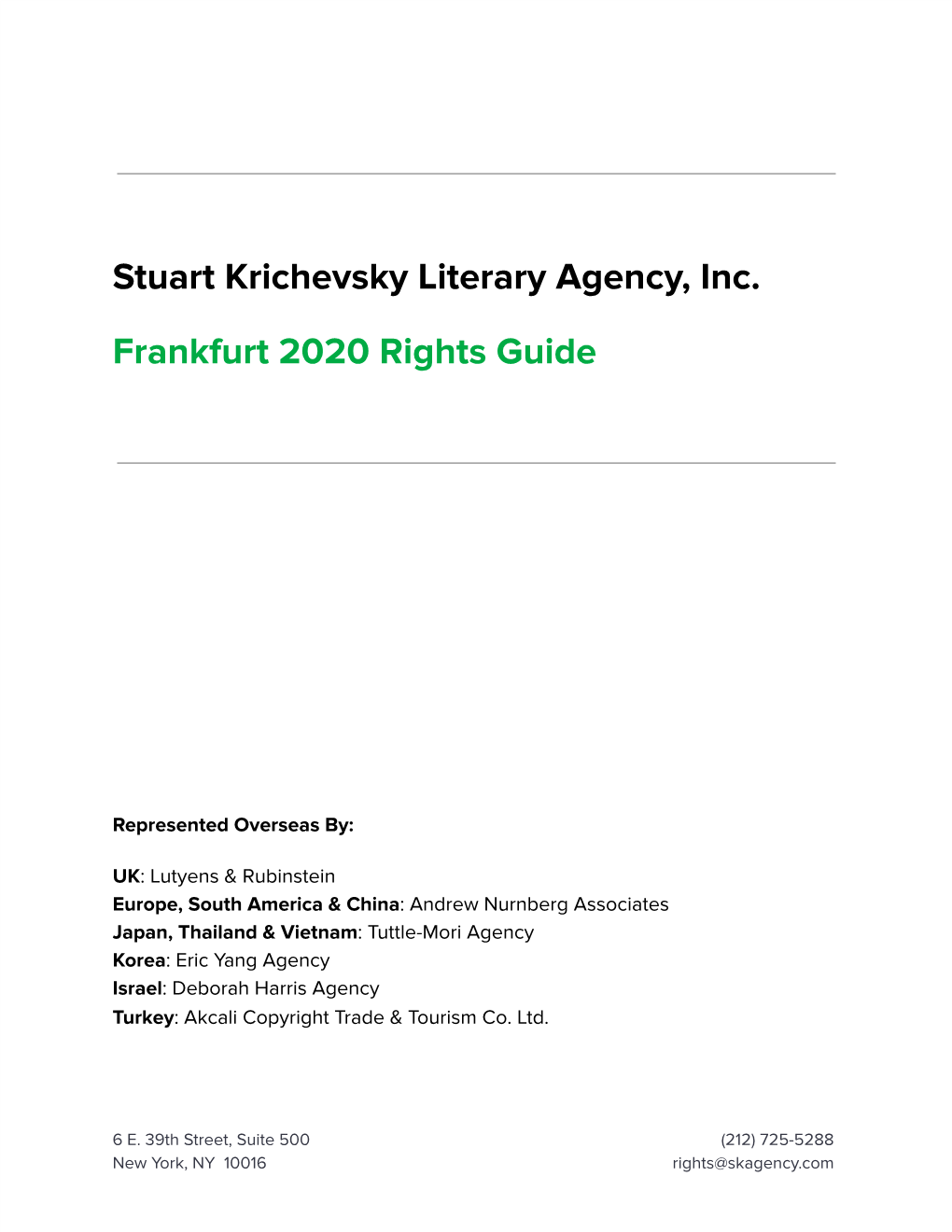 Stuart Krichevsky Literary Agency, Inc. Frankfurt 2020 Rights Guide