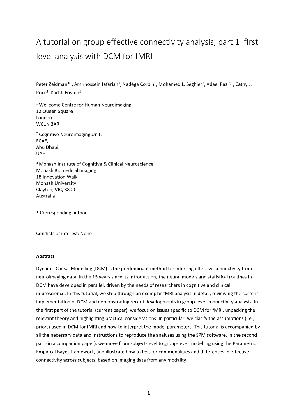 First Level Analysis with DCM for Fmri