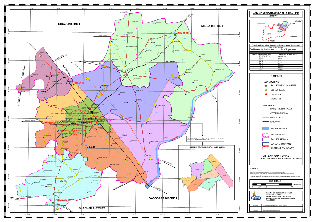 ANAND GEOGRAPHICAL AREA (1/2) R O K a (GUJRAT) D S Rd a W O ARDI T # ZALA BORDI KEY MAP # THAMNA CA-15 # AHMEDABAD KHEDA KHEDA DISTRICT CA-13