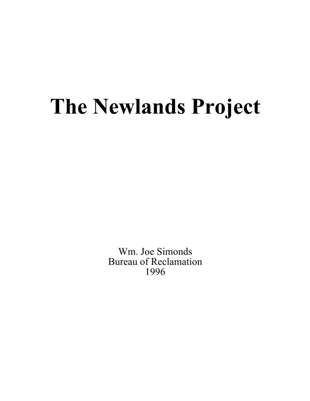 Newlands Project, California and Nevada