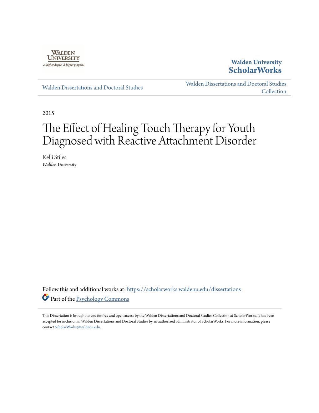 The Effect of Healing Touch Therapy for Youth Diagnosed with Reactive