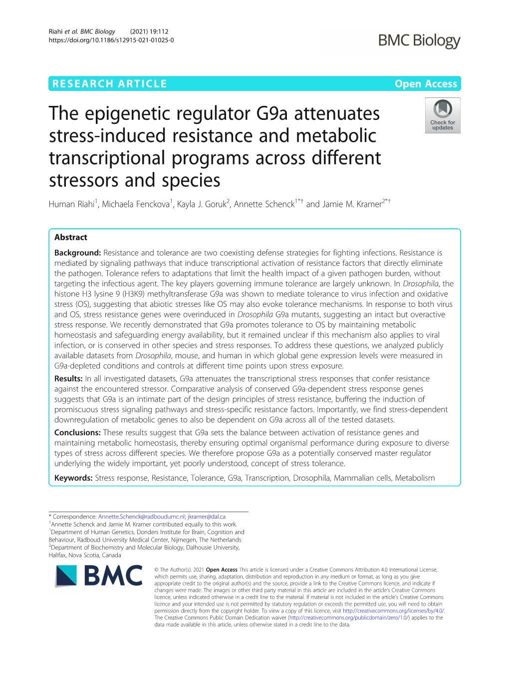 The Epigenetic Regulator G9a Attenuates Stress-Induced
