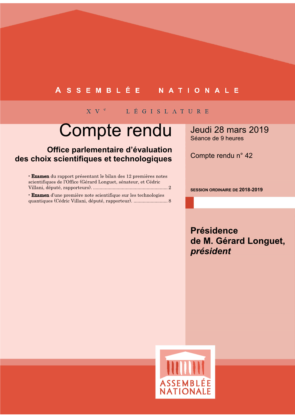 Compte Rendu Séance De 9 Heures Office Parlementaire D’Évaluation Des Choix Scientifiques Et Technologiques Compte Rendu N° 42