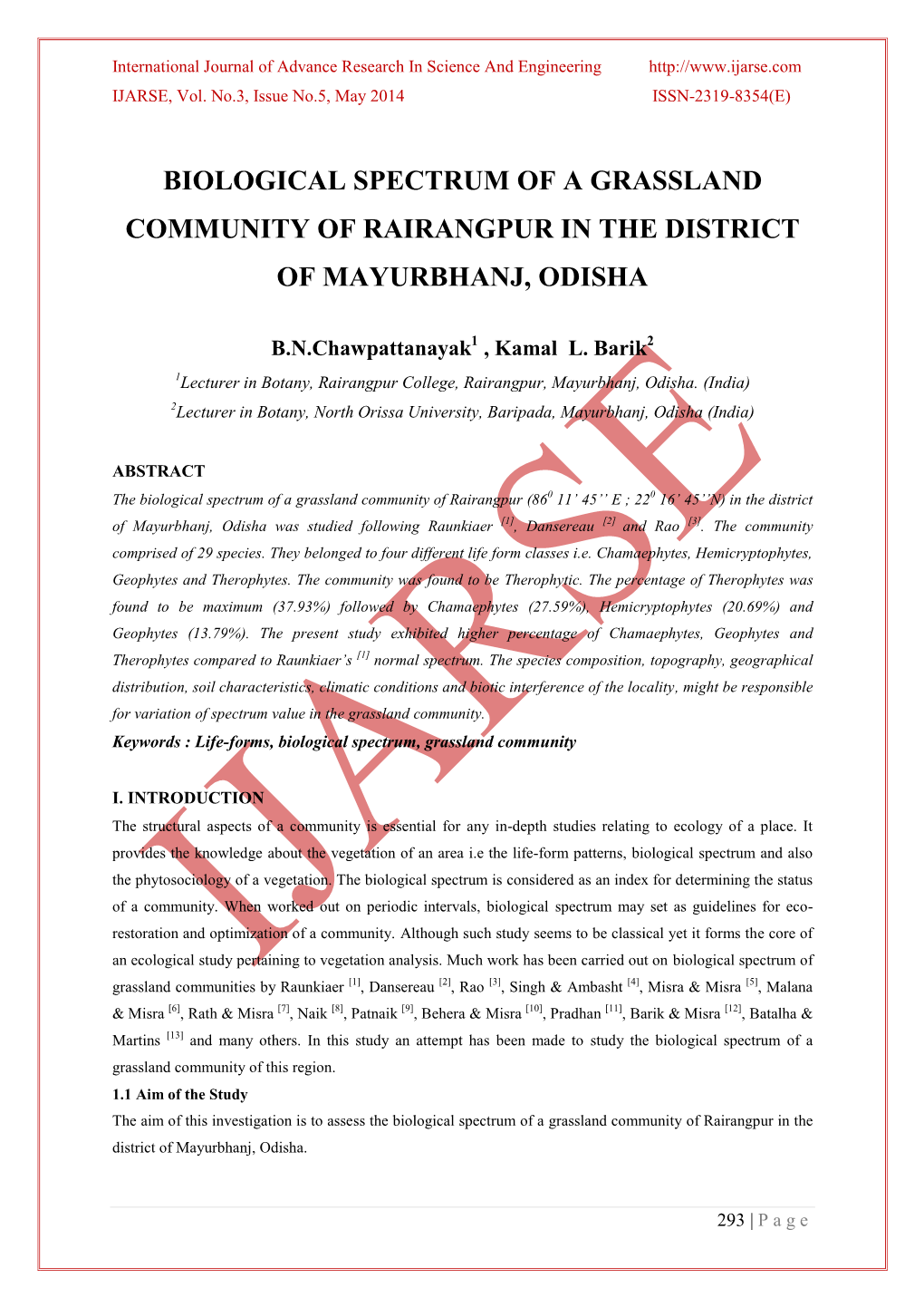 Floristic Composition of a Grassland Community of Rairangpur in The