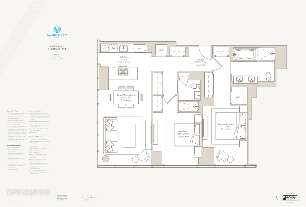 RESIDENCE J FLOORS 52 – PH1 CL CL CL CL CL WIC W/D DW MW Master Bedroom 11'0” X 14'8” 3.4M X 4.5M Bedroom 2 11'9”