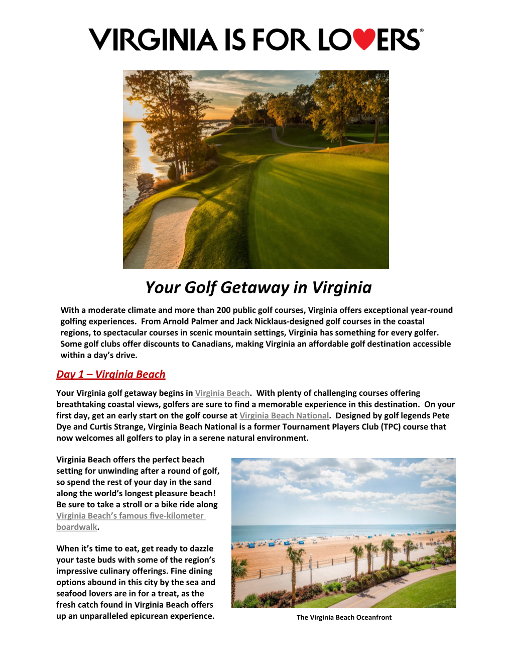 Your Golf Getaway in Virginia