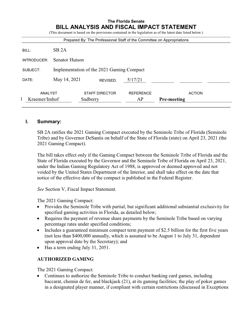 Bill Analysis and Fiscal Impact Statement