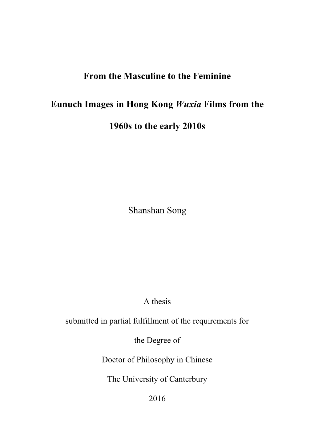 From the Masculine to the Feminine Eunuch Images in Hong Kong