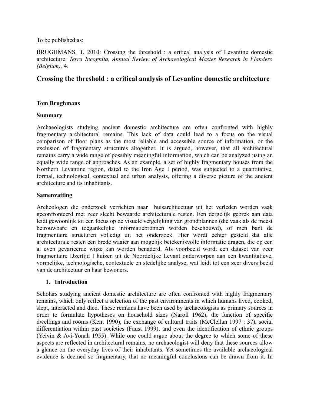 A Critical Analysis of Levantine Domestic Architecture