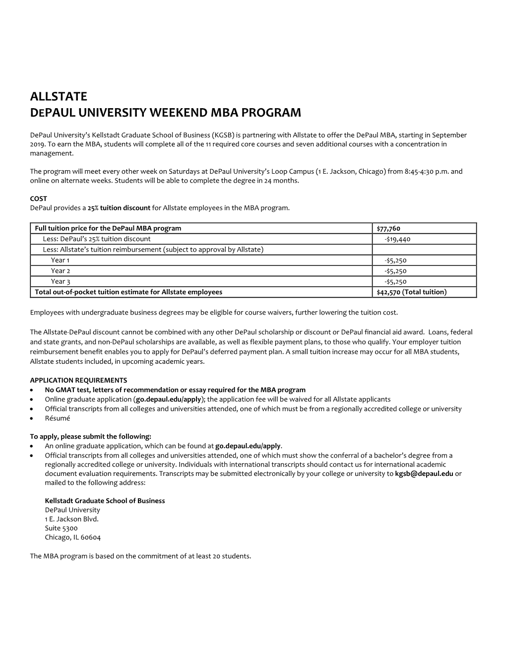 Allstate Depaul University Weekend Mba Program