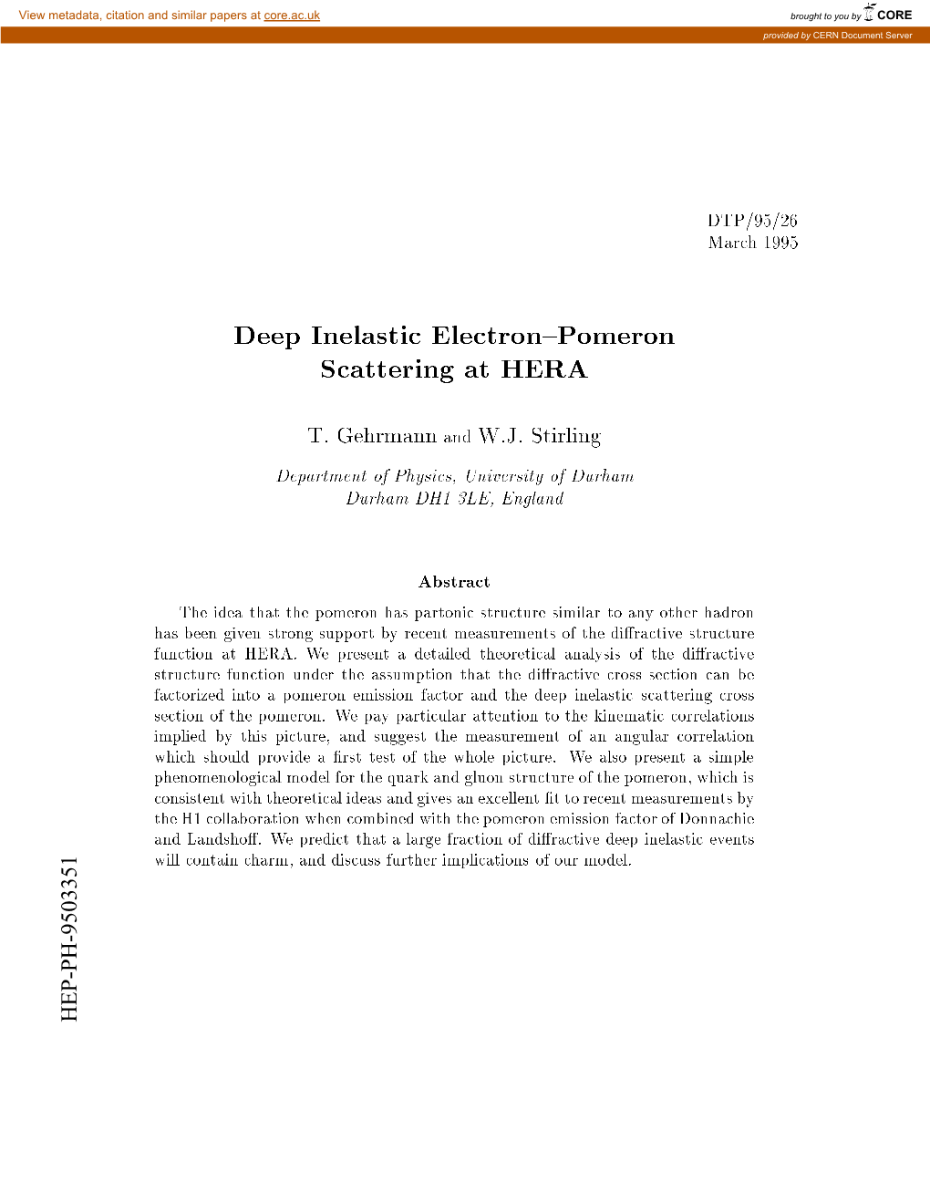 Deep Inelastic Electron{Pomeron Scattering at HERA