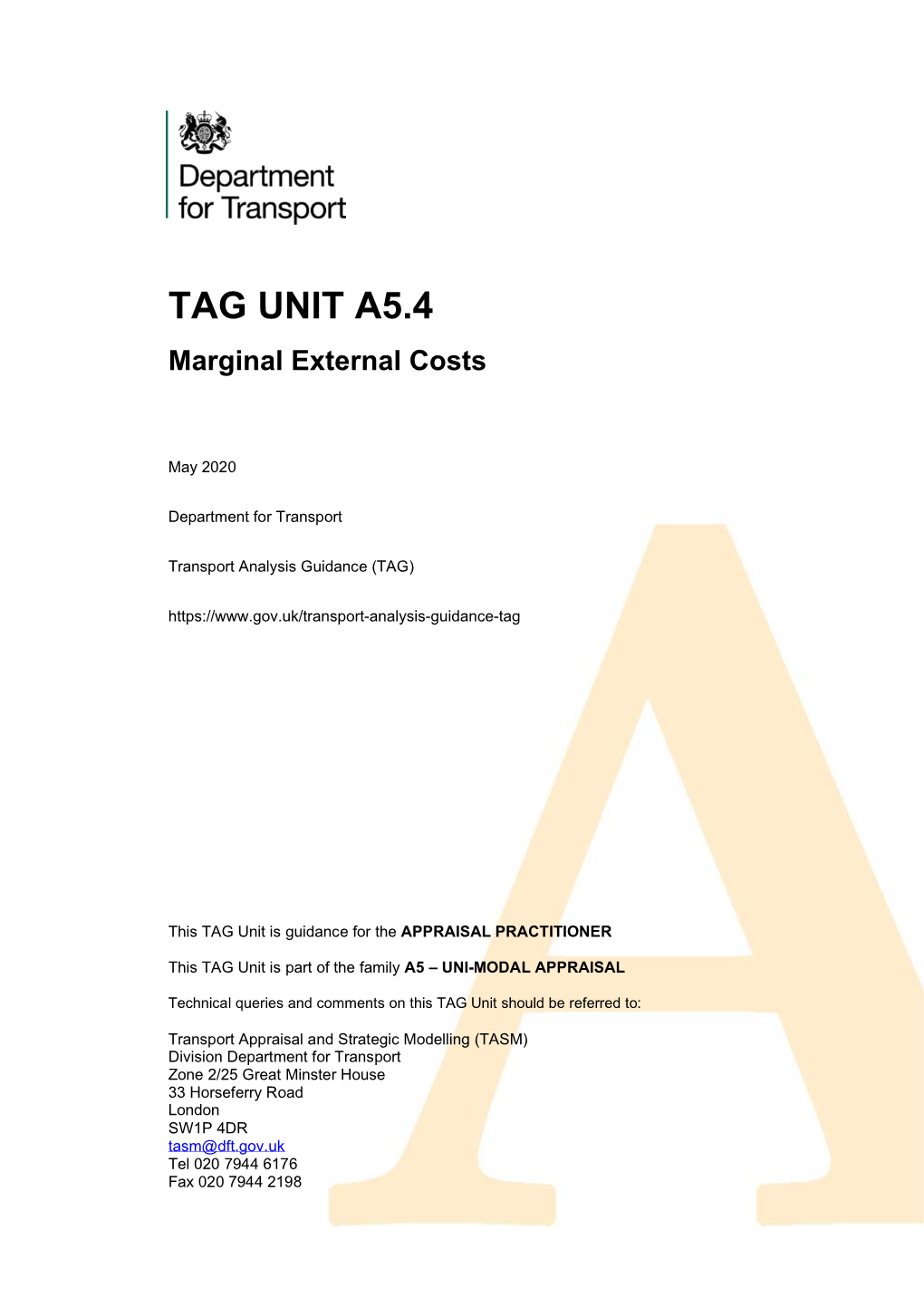 TAG Unit A5.4 Marginal External Costs