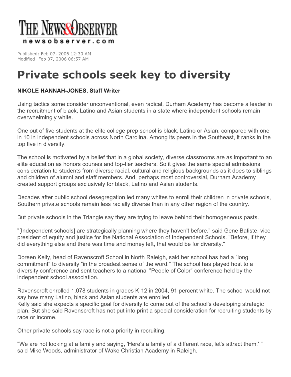 Private Schools Seek Key to Diversity