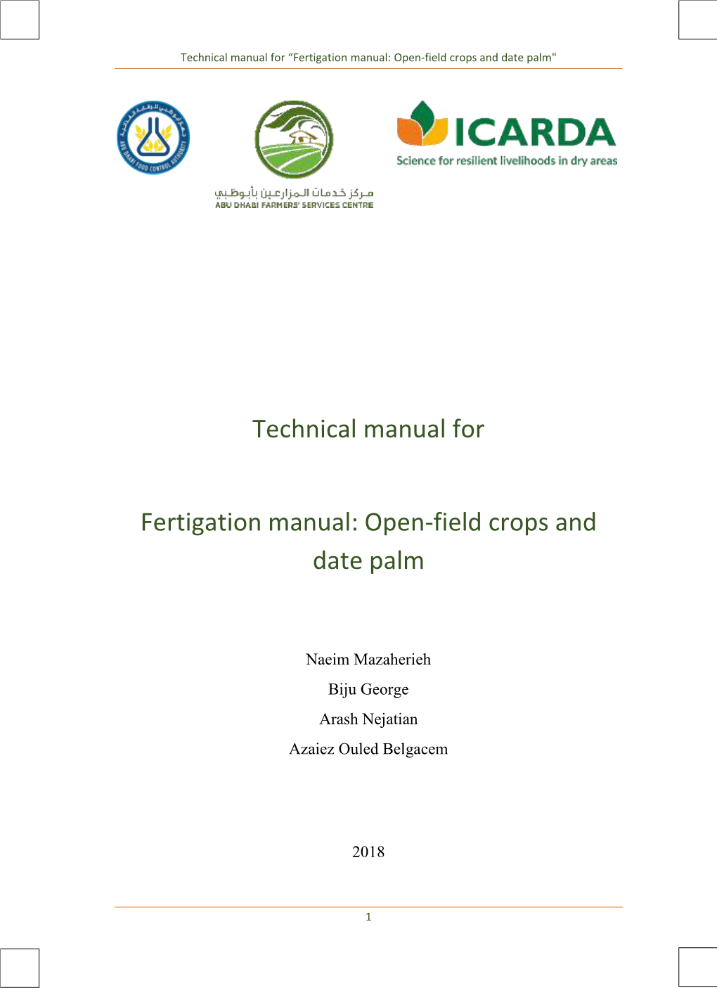 Technical Manual for Fertigation Manual: Open-Field Crops and Date