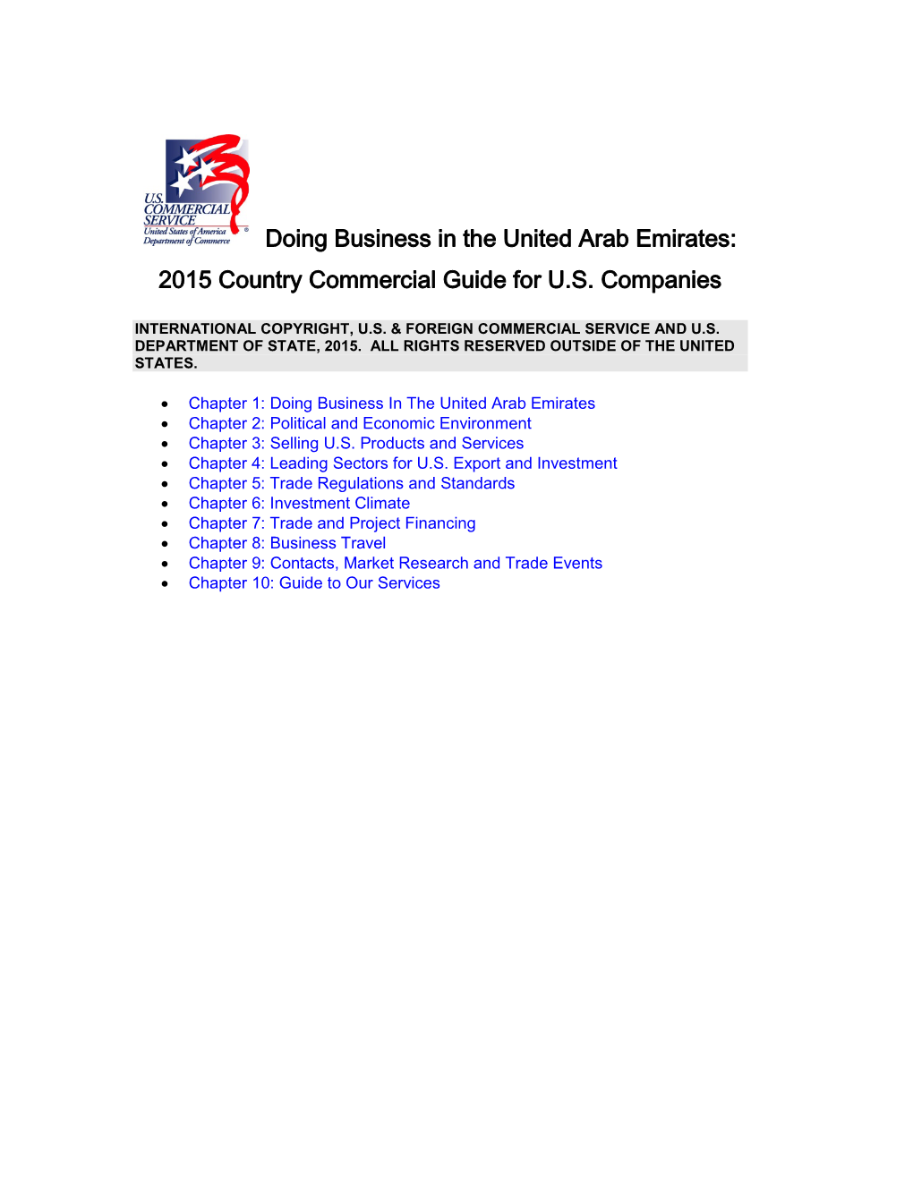 Doing Business in the United Arab Emirates: 2015 Country Commercial Guide for U.S