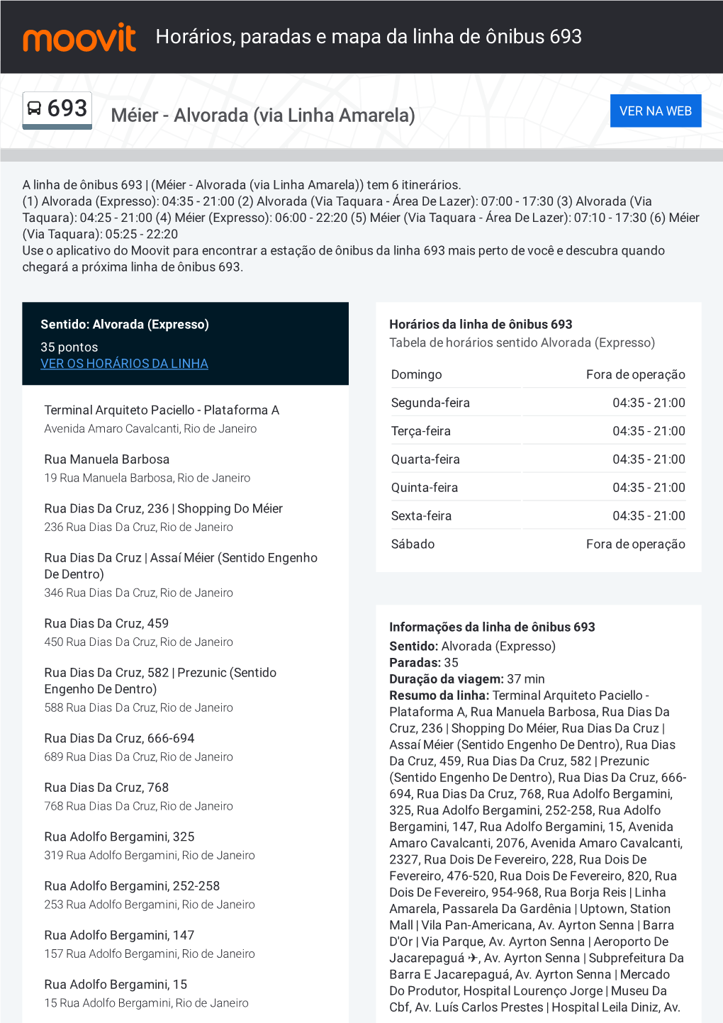Horários, Paradas E Mapa Da Linha De Ônibus 693