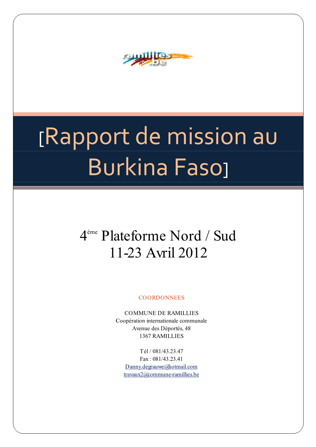 [Rapport De Mission Au Burkina Faso]