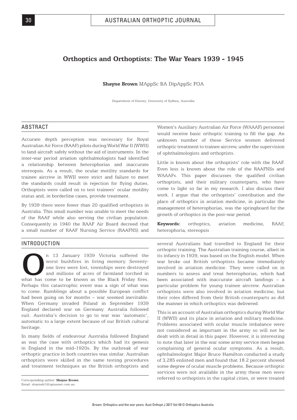 Orthoptics and Orthoptists: the War Years 1939 - 1945