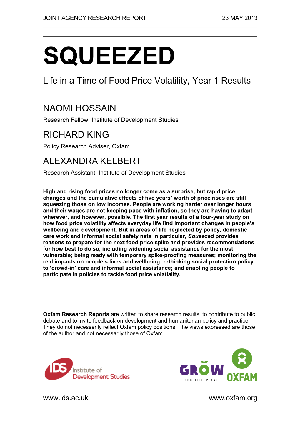 Life in a Time of Food Price Volatility, Year 1 Results